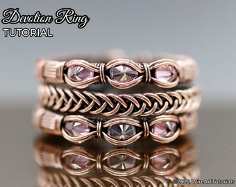 TUTORIAL Devotion Ring PDF pattern,wire wrapped woven jewelry, crystal stone setting, DIY jewellery making, step by step, hobby craft idea