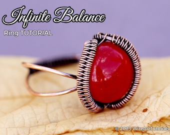 TUTORIAL Infinite Balance Ring, wire wrapped woven jewelry, cabochon setting, DIY jewellery making, step by step pattern, craft idea, steps