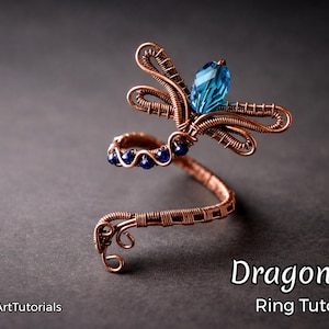 Wire wrap tutorial, wire wrapping tutorial, pattern by WireArtTutorials: Dragonfly Ring, DIY jewelry jewelry making, wire weaving tutorial