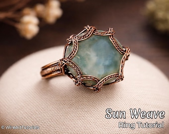 Zelfstudie draadwikkel, zelfstudie draadwikkeling, patroon van WireArtTutorials: Sun Weave Ring, DIY-sieraden maken, tutorial draadweven