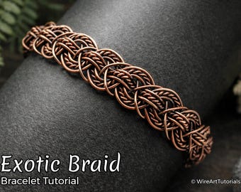 Tutorial de pulseira trançada exótica com arame, padrão, faça você mesmo, confecção de joias, enrolamento, tecelagem, trançado em cobre.