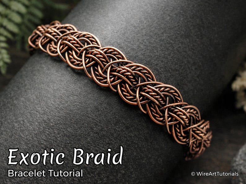 WireArtTutorials Tutoriel d'enroulement de bracelet tressé exotique, modèle, fabrication de bijoux DIY, emballage, tissage, tressage art du cuivre image 1