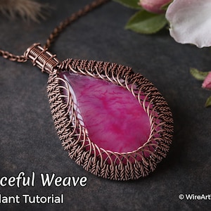 Wire wrap, weaving tutorial, pattern by WireArtTutorials: Graceful Weave pendant, DIY jewelry making, step by step craft design, gift idea image 1