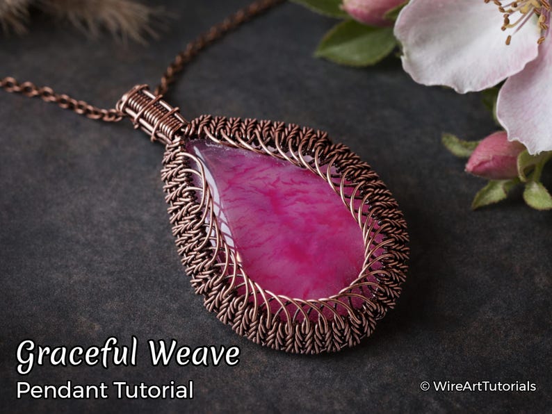 Wire wrap, weaving tutorial, pattern by WireArtTutorials: Graceful Weave pendant, DIY jewelry making, step by step craft design, gift idea image 1