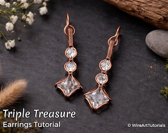 TUTORIEL Boucles d'oreilles triple trésor, fabrication de bijoux avec fil, patron PDF, bijoux DIY, conception de tutoriels d'art en fil de fer, comment faire, instructions