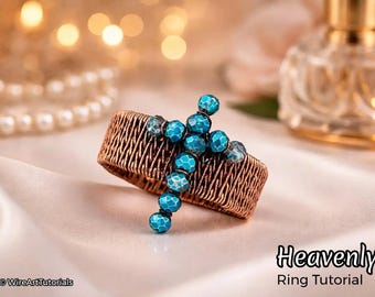 Heavenly Cross Ring, wire wrap tutorial, bead setting pattern, DIY jewelry making, weaving, step by step art jewellery