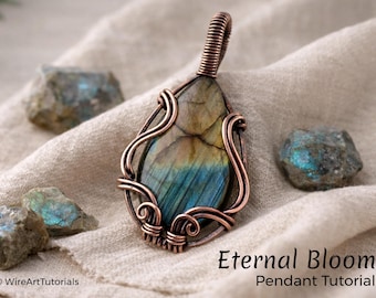 WireArtTutorials Eternal Bloom pendant, wire wrap tutorial, cabochon setting pattern, DIY jewelry making, weaving, beading, step by step art