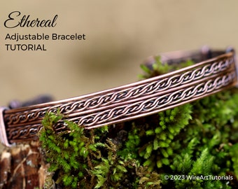 WireArtTutorials Ethereal adjustable bracelet wire wrap tutorial, patter, DIY jewelry making, wrapping, weaving, copper art tutorial, craft