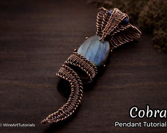 Tutorial de enrolamento de fio com pingente de cobra, aula de tecelagem de fio, guia para fazer joias, colar cabochão passo a passo, joias DIY