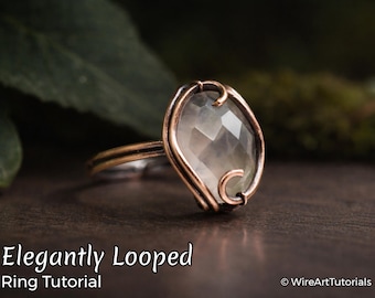 TUTORIAL Elegantly Looped Ring, wire wrapped woven jewelry, cabochon setting, DIY jewellery making, step by step pattern, craft idea, steps