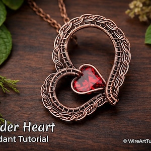 WireArtTutorials: Tender Heart pendant tutorial, DIY jewelry making, step by step craft design, gift idea, wire weaving, wrapping, braiding