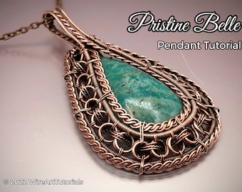 WireArtTutorials Pristine Belle pendant wire wrap tutorial, weaving pattern,DIY jewelry making, wire art tutorials, cabochon necklace