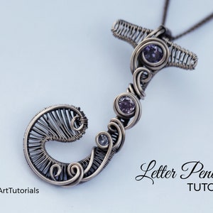 WireArtTutorials Tutorial de envoltório de fio com pingente de letra J, padrão de tecelagem, joias DIY, fabricação de joias de cristal, tecelagem, tutoriais de arte em arame