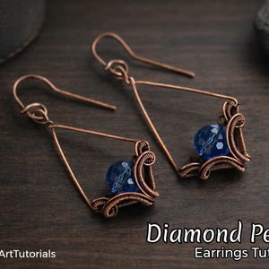 TUTORIAL Diamond Petal Earrings wire wrapped jewelry making PDF pattern, copper DIY jewellery, wire art tutorials design, how to instruction