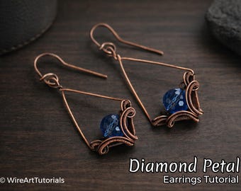 TUTORIEL Boucles d'oreilles pétale de diamant fabrication de bijoux avec fil, patron PDF, bijoux DIY en cuivre, conception de tutoriels d'art sur fil de fer, mode d'emploi