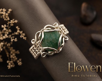 Elowen Ring, wire wrap tutorial, cabochon setting pattern, DIY jewelry making, weaving, step by step art jewellery