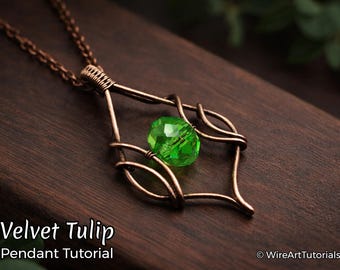 WireArtTutorials Velvet Tulip pendant wire wrap tutorial, weaving pattern,DIY jewelry making, wire art tutorials, beaded necklace design