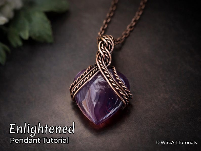 WireArtTutorials Enlightened pendant, wire wrap tutorial, cabochon setting pattern, DIY jewelry making, weaving, braiding, step by step art image 1