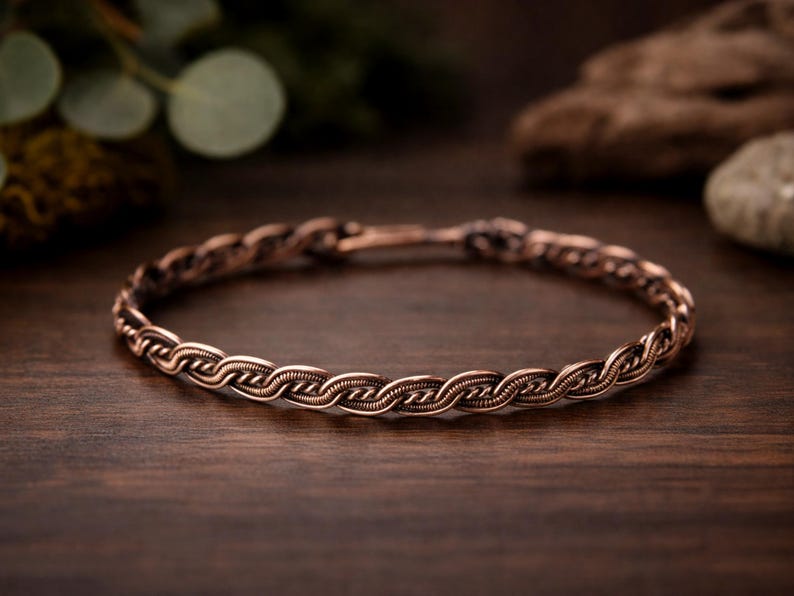 Tutoriales de arte con alambre para pulseras de tejido entrelazado, patrones, fabricación de joyas DIY, envoltura, tejido, tutorial de arte con cobre, manualidades imagen 2