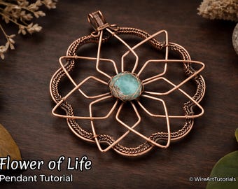 E TUTORIAL „Blume des Lebens Mandala“ Anhänger, PDF-Muster, Drahtgewebeschmuck, Cabochon, gewebt, gewebt, unisex,