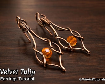 Tutorial per orecchini a tulipano in velluto WireArtTutorials, modello di tessitura, creazione di gioielli fai da te, tutorial di wire art, design di gioielli con perline