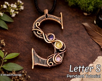 WireArtTutorials Letter S-hanger draadwikkel tutorial, weefpatroon, doe-het-zelf-sieraden, kristallen sieraden maken, weven, tutorials draadkunst