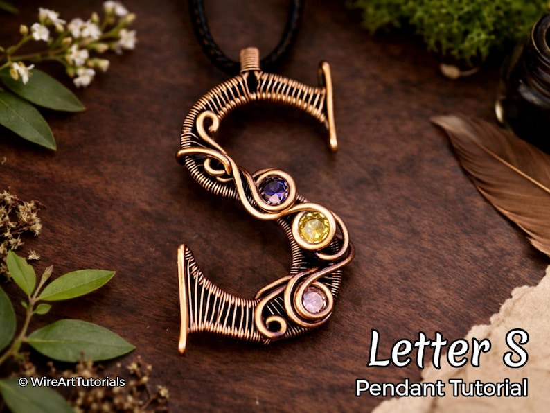 WireArtTutorials Letter S pendant wire wrap tutorial, weaving pattern,DIY jewelry,crystal jewellery making, weaving,wire art tutorials image 1