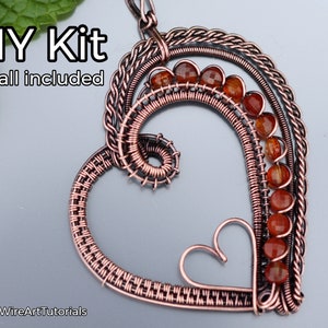 Full KIT wire wrap Heart pendant, weaving tutorial, diy jewelry making set, PDF file, wrapping, pattern, step by step, handmade craft tools