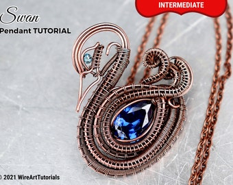 Wire wrap, weaving tutorial, pattern by WireArtTutorials: Swan animal pendant, DIY jewelry making, step by step craft design, gift idea