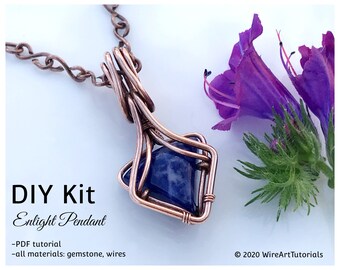 FULL KIT Enlight pendant, wire wrap crystal, weaving tutorial, diy jewelry making set, PDF file, wrapping, pattern, step by step, craft