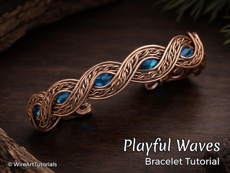 WireArtTutorials Playful Waves Armband Drahtwickelanleitung, Cabochon Muster, DIY Schmuckherstellung, wickeln, flechten, Kupferkunst Tutorial Bild 1