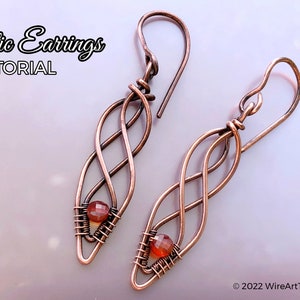 TUTORIAL Celtic Earrings PDF pattern,wire wrap weave jewelry,wrapping weaving,wrapped woven, copper DIY jewelry making, step by step pattern image 1