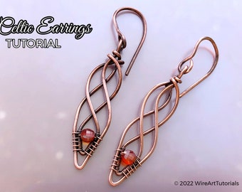 TUTORIAL Celtic Earrings PDF pattern,wire wrap weave jewelry,wrapping weaving,wrapped woven, copper DIY jewelry making, step by step pattern