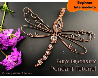 Wire wrap tutorial,wire wrapping pattern WireArtTutorials Fairy Dragonfly pendant,DIY jewelry,jewelry making,wire weaving,wire art tutorials
