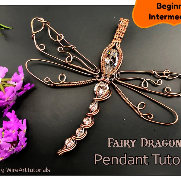 Wire wrap tutorial,wire wrapping pattern WireArtTutorials Fairy Dragonfly pendant,DIY jewelry,jewelry making,wire weaving,wire art tutorials