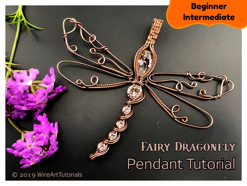 Wire wrap tutorial,wire wrapping pattern WireArtTutorials Fairy Dragonfly pendant,DIY jewelry,jewelry making,wire weaving,wire art tutorials image 1