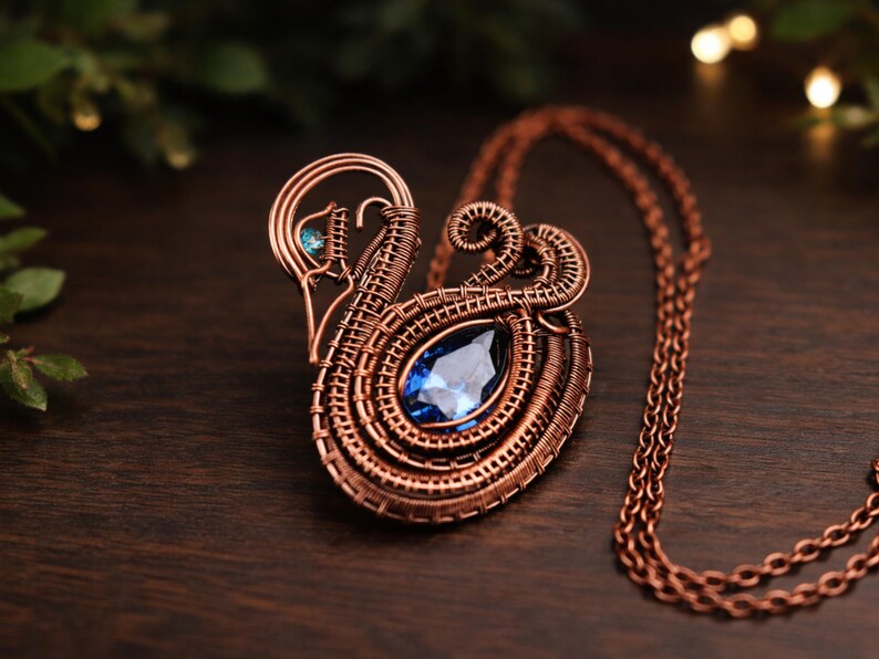 Wire wrap, weaving tutorial, pattern by WireArtTutorials: Swan animal pendant, DIY jewelry making, step by step craft design, gift idea image 2