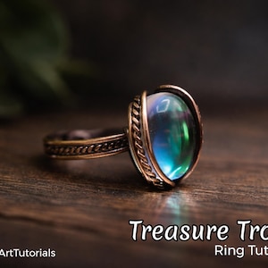TUTORIAL Anillo Treasure Trove, joyería tejida con alambre envuelto, engaste de cabujón, fabricación de joyas DIY, patrón paso a paso, idea de artesanía, pasos