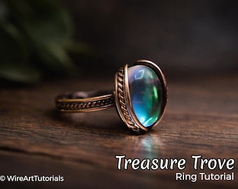 TUTORIAL Schatzkammer Ring, Draht gewickelt Schmuck, Cabochon Fassung, DIY Schmuckherstellung, Schritt für Schritt Muster, Bastelidee, Schritte