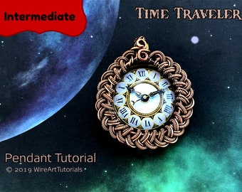 E TUTORIAL "Time Traveler" pendant PDF pattern book,wire wrap weave jewelry,jewelry making,wrapping weaving,wrapped woven, clock design