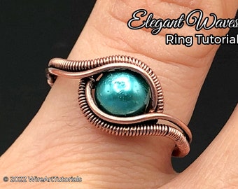 TUTORIAL Elegant Waves Ring PDF pattern,wire wrapped woven jewelry, bead setting, DIY jewellery making, step by step, hobby craft idea