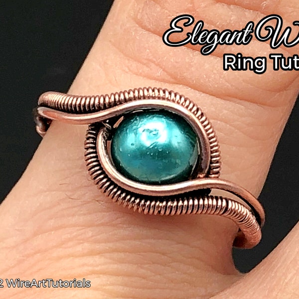 TUTORIAL Elegant Waves Ring PDF pattern,wire wrapped woven jewelry, bead setting, DIY jewellery making, step by step, hobby craft idea