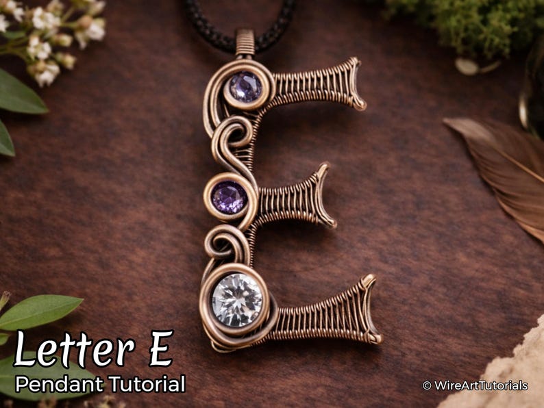 WireArtTutorials Letter E-hanger draadwikkel tutorial, weefpatroon, doe-het-zelf-sieraden, kristallen sieraden maken, weven, tutorials draadkunst afbeelding 1