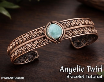 WireArtTutorials Angelic Twirl Armband Wire Wrap Anleitung, Cabochon Muster, DIY Schmuckherstellung, wickeln, weben, Kupfer