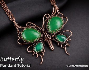 Tutorial de tecelagem com arame, padrão da WireArtTutorials: Pingente de borboleta, faça você mesmo suas joias, design artesanal passo a passo, ideia para presente