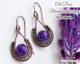 WireArtTutorials Art Deco braided earrings tutorial,wire wrap pattern, DIY jewellery making, weaving, wrapping, craft idea, beginner lesson