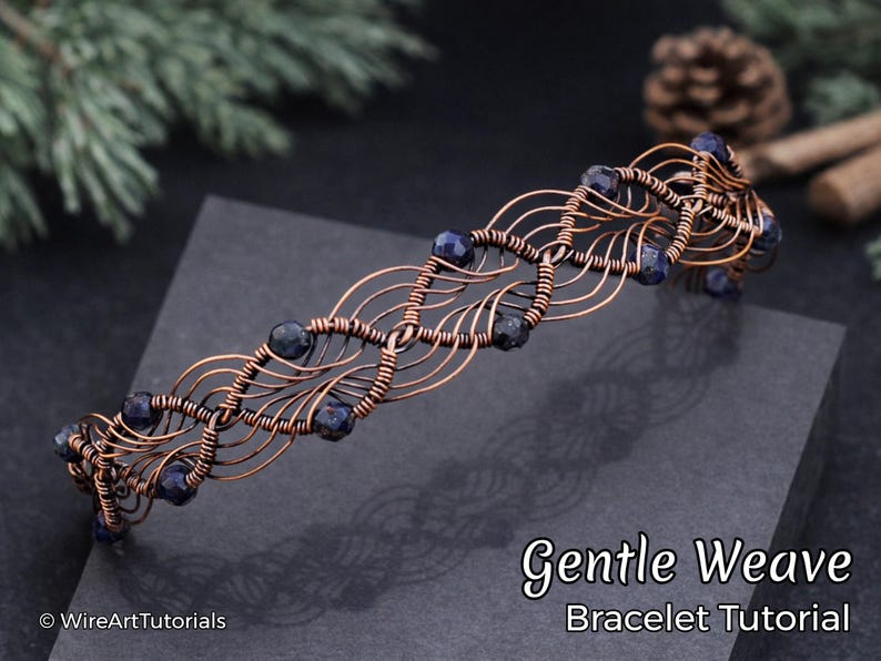 WireArtTutorials Gentle Weave Armband Wire Wrap Anleitung, Perlenmuster, DIY Schmuckherstellung, Kupferdraht wickeln, flechten, basteln, basteln Bild 1