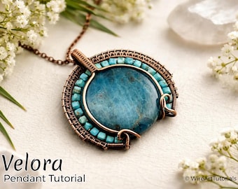Velora draadgewikkelde hanger tutorial, cabochon en kralen setting sieraden, knutselles, kunstsieraden, doe-het-zelfcadeau, draadweefpatroon