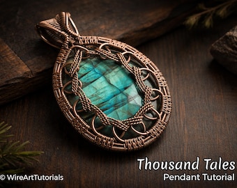 WireArtTutorials Thousand Tales pendant tutorial, jewelry making pattern, step by step jewellery lesson, artisan, craft, cabochon necklace