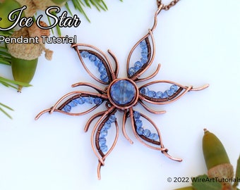 WireArtTutorials Ice Star Snowflake pendant wire wrap tutorial, weaving pattern, DIY jewelry making, bead setting, wire art tutorials